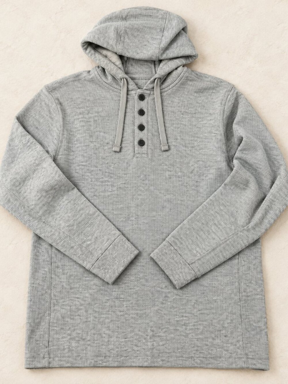 Duluth Trading Co Waffle Knit Henley Hoodie Men's M Gray Thermal